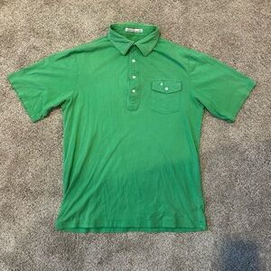 Criquet Players Polo Shirt Men’s Medium Green Retro Button Collar Organic Cotton